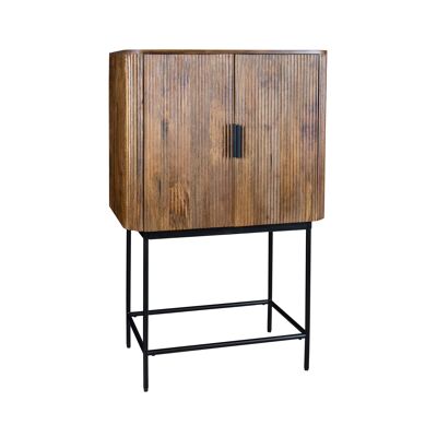 APARADOR ALTO 2 PUERTAS DE MADERA DE MANGO CON PATAS DE METAL NEGRO 80X40X125CM IQUITOS