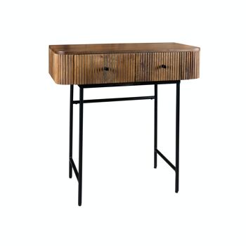 CONSOLE 2 TIROIRS EN BOIS DE MANGUIER AVEC PIEDS EN METAL NOIR 80X35X80CM IQUITOS 1