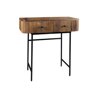 CONSOLE 2 TIROIRS EN BOIS DE MANGUIER AVEC PIEDS EN METAL NOIR 80X35X80CM IQUITOS