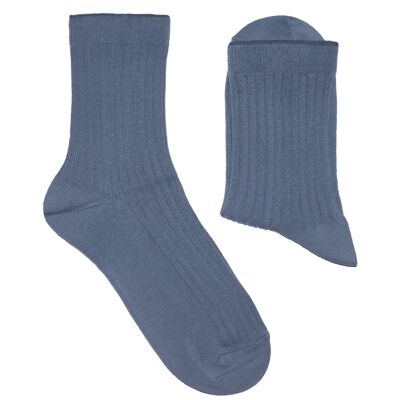 Ribbed Socks for Women >>Jean Blue<< Plain color cotton socks