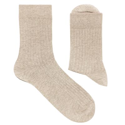 Ribbed Socks for Women >>Mottled Beige<< Plain color cotton socks