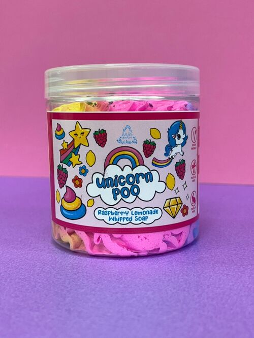 WHIPPED SOAP -  Neon Unicorn Colouring. Bright, Topped with Biodegradable Glitter. Raspberry Lemonade Scented. Handmade in the UK.