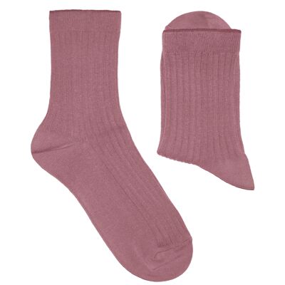 Gerippte Socken für Damen >>Altrosa<< Einfarbige Baumwollsocken