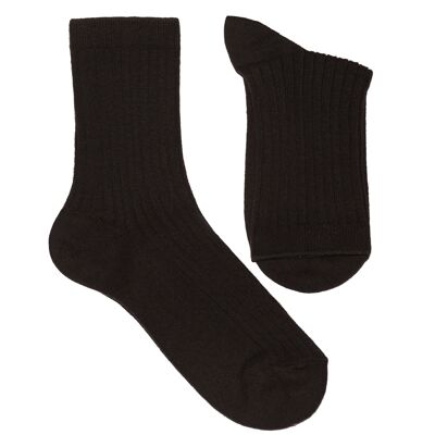 Ribbed Socks for Women >>Brown<< Plain color cotton socks