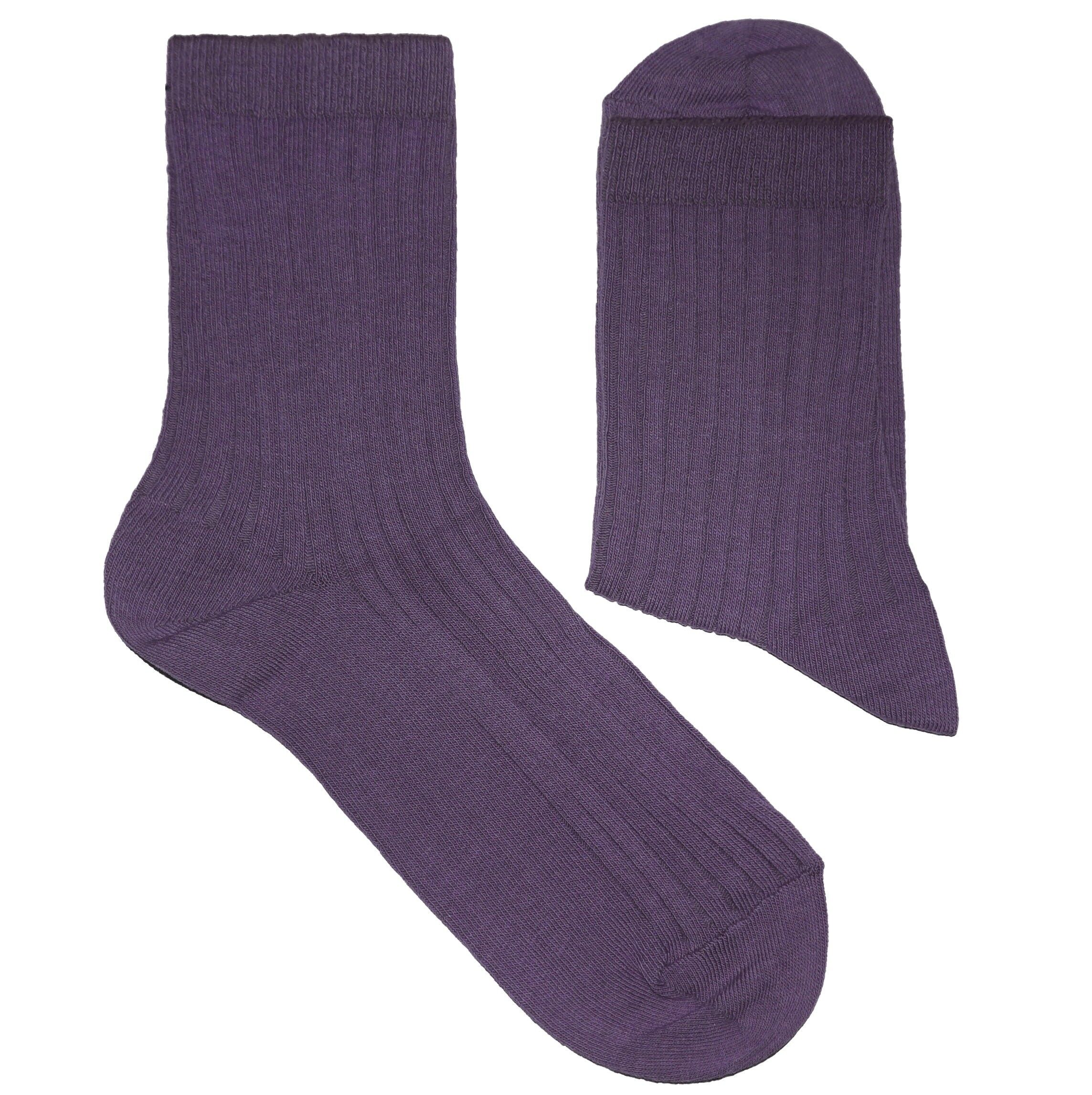 Calzini a Costine per Donna >>Plum<< Calzini in cotone tinta unita