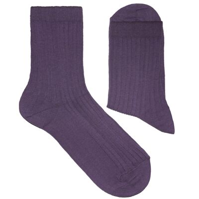 Ribbed Socks for Women >>Plum<< Plain color cotton socks