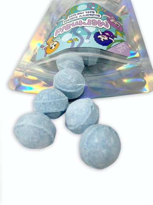 BATH MARBLES - Mermaid Themed. Blueberry Scented Mini Bath Marbles - Pack of 12.  Handmade in the UK.