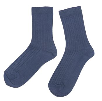 Chaussettes Côtelées Femme >>Bleu Grisé<< Chaussettes unies en coton 2