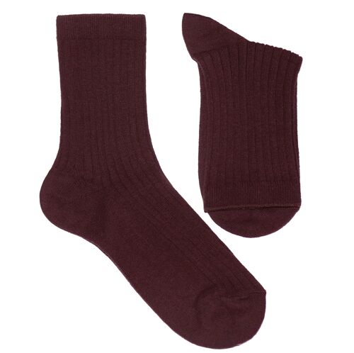 Ribbed Socks for Women >>Bordeaux<< Plain color cotton socks  soft cotton