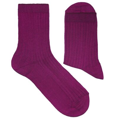 Gerippte Socken für Damen >>Cassis<< Unifarbene Baumwollsocken weiche Baumwolle