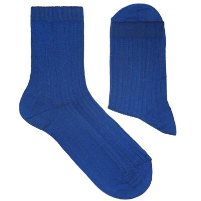 Ribbed Socks for Women >>Gentian<< Plain color cotton socks