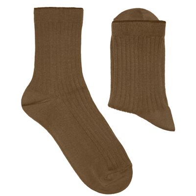 Ribbed Socks for Women >>Dark Beige<< Plain color cotton socks