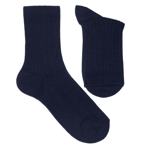 Ribbed Socks for Women >>Navy<< Plain color cotton socks
