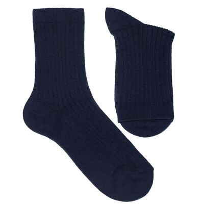 Ribbed Socks for Women >>Navy<< Plain color cotton socks