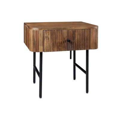 MEUBLE D APPOINT 1 TIROIR EN BOIS DE MANGUIER AVEC PIEDS EN METAL NOIR 50X35X50CM IQUITOS