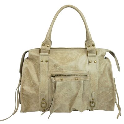 Large Naples leather handbag 58035 Taupe