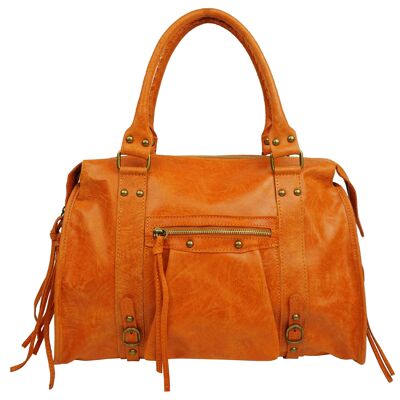 Large Naples Leather Handbag 58035 Orange