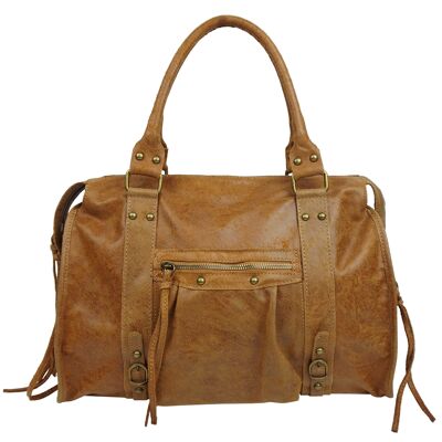 Large Naples Leather Handbag 58035 Camel
