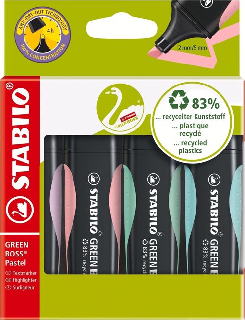 Surligneurs - 4 x STABILO GREEN BOSS Pastel - lilas + rose + menthe +turquoise