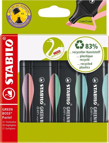 Surligneurs - 4 x STABILO GREEN BOSS Pastel - lilas + rose + menthe +turquoise 1