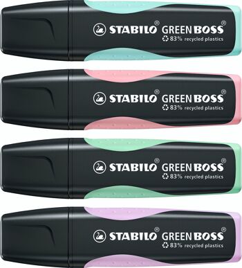 Surligneurs - 4 x STABILO GREEN BOSS Pastel - lilas + rose + menthe +turquoise 2