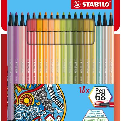 Feutres de dessin - Etui carton x 18 STABILO Pen 68 - coloris "Soft Colors" et "cocooning"