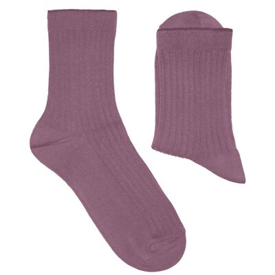 Gerippte Socken für Damen >>Flieder<< Einfarbige Baumwollsocken