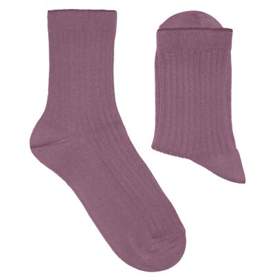 Chaussettes Côtelées Femme >>Lilas<< Chaussettes unies en coton