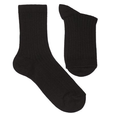 Gerippte Socken für Damen >>Schwarz<< Einfarbige Baumwollsocken