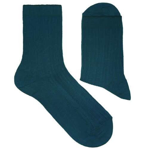 Ribbed Socks for Women >>Petrol<< Plain color cotton socks