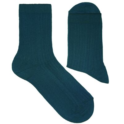 Chaussettes Côtelées Femme >>Pétrole<< Chaussettes unies en coton