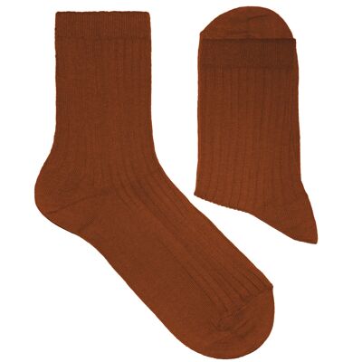 Gerippte Socken für Damen >>Ocker<< Einfarbige Baumwollsocken