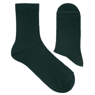 Ribbed Socks for Women >>Pine Green<< Plain color cotton socks