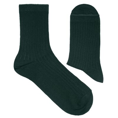 Calzini a Costine per Donna >>Verde Pino<< Calzini in cotone tinta unita