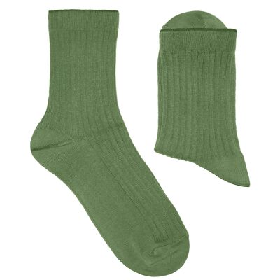 Chaussettes Côtelées Femme >>Vert Sauge<< Chaussettes unies en coton