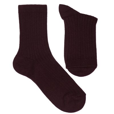 Gerippte Socken für Damen >>Dunkelwein<< Einfarbige Baumwollsocken