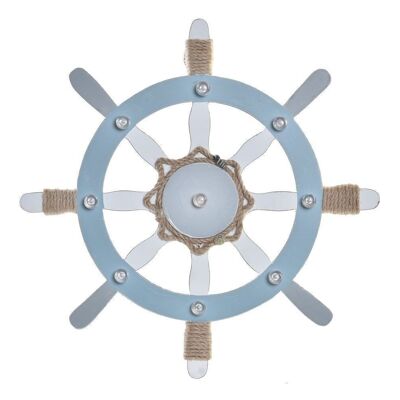DÉCORATION MURALE BOIS LED 37X4X37 BLEU GOUVERNAIL LM196676
