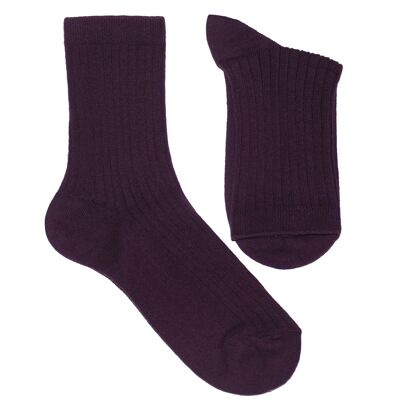 Gerippte Damensocken >>Aubergine<< Einfarbige Baumwollsocken