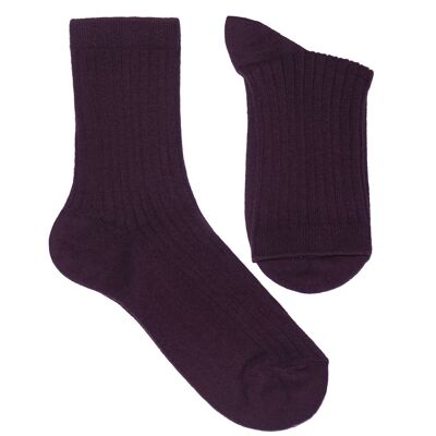 Ribbed Socks for Women >>Eggplant<< Plain color cotton socks
