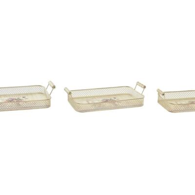 BANDEJA SET 3 METAL 40X21X8 TULIPA ROSA LD194562