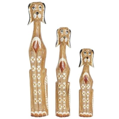 FIGURINE SET 3 ALBASIA 16X9X100 CHIEN SCULPTÉ MARRON FD207798