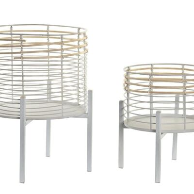 FIORIERA SET 2 METALLO RATTAN 25X25X32 BIANCO MC196461