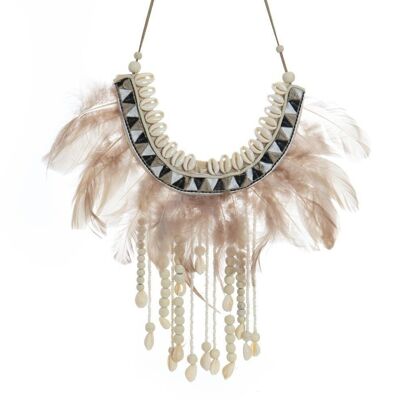 DECORATION PENDANT FEATHER SHELLS 40X2X44 NECKLACE DP160289