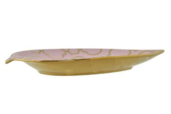 CENTRE DE TABLE PORCELAINE 27.5X16X3 FEUILLE CHROME ROSE LD194618 3