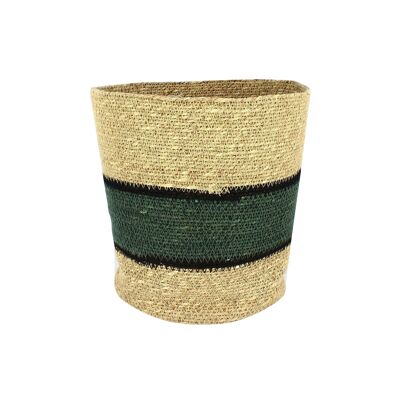 CESTA MARINA TRENZADA A MANO VERDE Y NEGRO NATURAL 25X25CM JERI