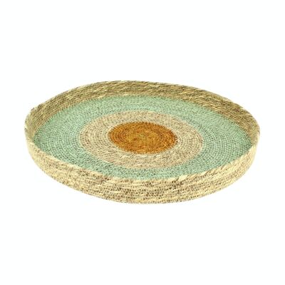 PLATEAU ROND EN JONC DE MER TRESSE A LA MAIN DIAMETRE 33X4CM KAMPA