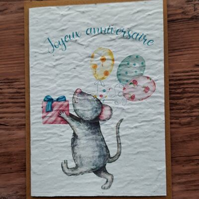 Carte à planter – Joyeux anniversaire (souris)