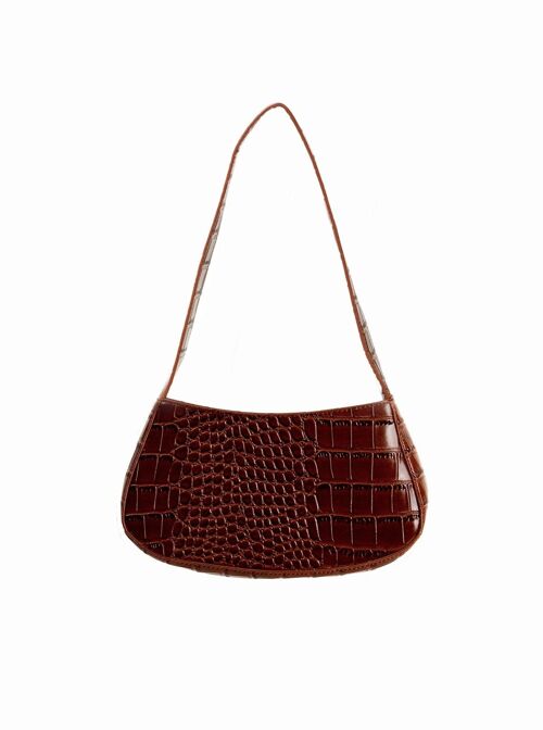 Curved Croc Shoulder Bag in Brown
