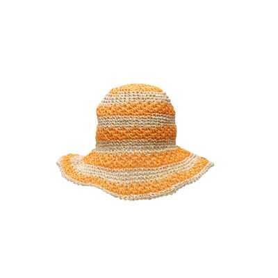 Cappello estivo in paglia a righe in arancione e naturale