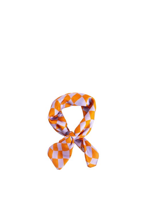 Multiway Wavy Checker Print Head Scarf in Purple & Orange